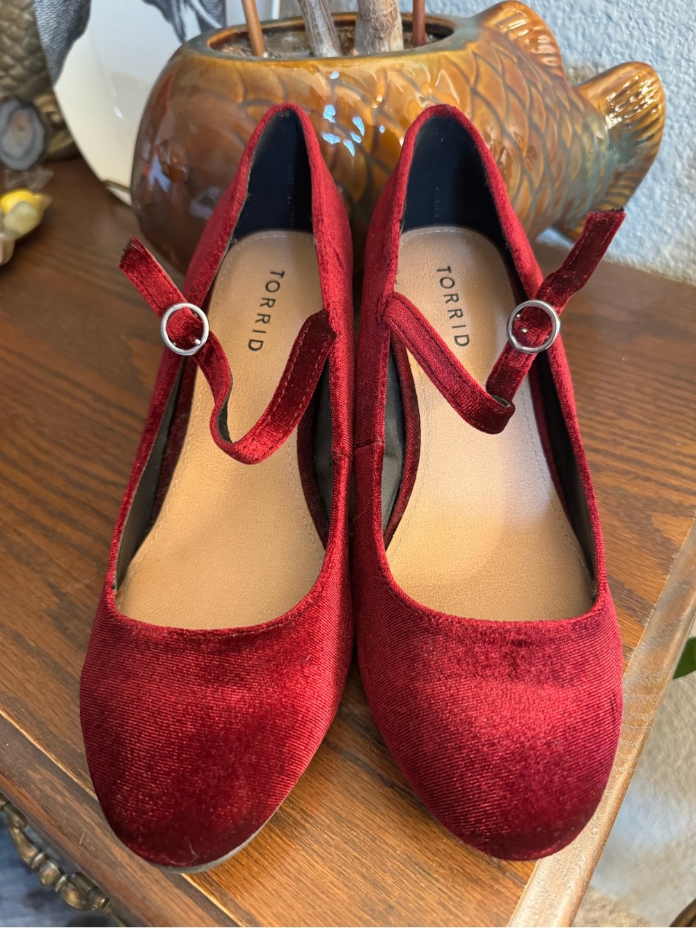 Torrid Wine Red Velvet Mary Jane Block Heel - Picture 2 of 2